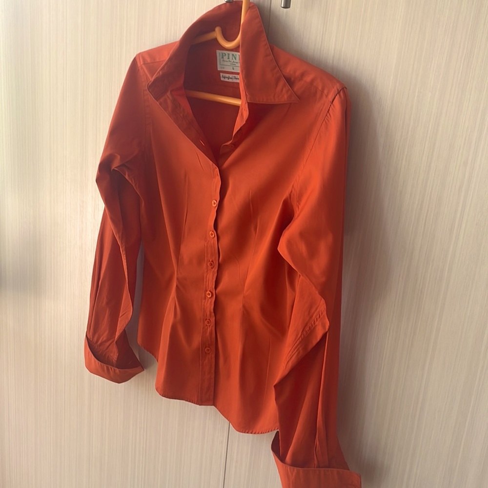 Thomas Pink Superfine Two-Fold Tangerine Button Down Cuff Dress Shirt - Picture 8 of 9
